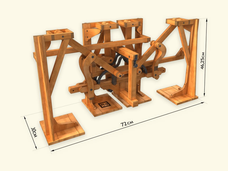 Mechanisms by P. L. Tchebyshev — Plantigrade machine — Original model dimensions